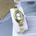 Vintage oval gold watch for women, elegant pigeon egg metal strap wristwatch, fashion gift. - White