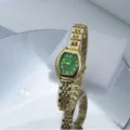 Small green dial gold bracelet quartz watch for women, elegant fashion daily wristwatch. - Gold Green