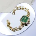 Luxury green square dial women watch with stylish link chain bracelet elegant quartz timepiece. - Green