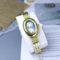 Gold oval women watch with blue dial stainless steel strap elegant fashion luxury wristwatch - Sky Blue