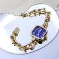 Gold square dial watch with stylish chain link bracelet for women, elegant fashion timepiece. - Blue
