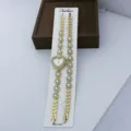 Ensemble montre quartz cœur or et bracelet mode femme strass cadeau luxe top chic - Blanc