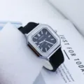 Reloj de cuarzo para hombre esfera cuadrada correa de silicona negra casual de negocios - Negro