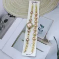 Ensemble montre quartz et bracelet pour femme avec cadran rose et strass brillants. - Rose