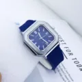 Reloj de cuarzo cuadrado para hombre con correa de silicona azul y diseño muy elegante. - Azul