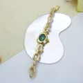 Modische unregelmäßige grüne Zifferblatt Goldkette Quarzuhr Damen Punk Vintage Armbanduhr - Gold Grün