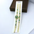 Goldener Quarz-Uhr-Set mit grünem Zifferblatt und Strass, elegante Mode-Armbanduhr für Damen. - Grünes Zifferblatt / Grün