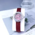 Stijlvol dames horloge met rode leren band en strass stenen bezel voor dagelijks gebruik - Rood