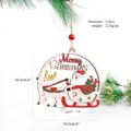 Wooden Christmas hanging ornament with Santa Claus and reindeer design, holiday tree decor. 10.2cm - 10cm Hollow Round Sleigh Santa Style