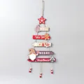 Wooden Christmas tree hanging sign with festive letters and gnomes, holiday decor variant. - CH-MZ16C Wooden Letter Tree Hanging Ornament 3 (Gnome Style)