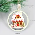 Wooden Christmas tree hanging ornament hollow snow house decorative plaque 9.2cm size - 9cm Hollow Round Light Green Snowman House Style