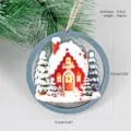 Wooden Christmas tree ornament hanging pendant, hollow snow house design for holiday decor. - 9cm Deep Blue Hollow Round - Tree House (CH-MZ03J)