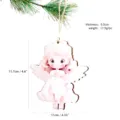 Wooden Christmas tree angel ornament pendant pink cute holiday hanging decoration 1pcs - Pink Flower Little Angel Style (HX2024-22)