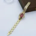 Reloj de mujer de cuarzo con estrás ovalado estilo vintage con esfera roja y pulsera de oro. - Rojo