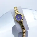 Orologio da donna al quarzo elegante con quadrante viola cinturino metallo oro dettaglio. - Viola Oro