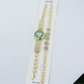 Damenuhr Armband Set mit gruenem Herz Zifferblatt und Straessersteinen eleganter Stil. - Grün