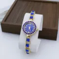 Vrouwen luxe blauwe strass kwarts horloge mode elegante gouden armband horloge detail - Blauw