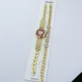Damen Quarz Uhr Armband Set Gold Mode Strass Herz rotes Zifferblatt Geschenk Verpackung. - Rot