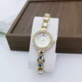 Dames Strass Quartz Armband Horloge Luxe Goud Mode Sieraad Polshorloge Vrouwen Cadeau - Wit