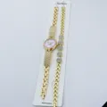 Damen Quarzuhr und Armband Set Goldfarben Strass Herz Zifferblatt Modeschmuck - Lila
