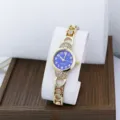 Women quartz watch elegant bracelet wristwatch with blue dial rhinestone design daily use - Blue