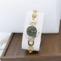 Elegant women rhinestone bracelet watch, compact gold fashion quartz timepiece for wear. - Black