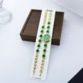 Damen Quarz Uhr Armband Set goldfarben gruenes Zifferblatt Mode Schmuck Armbanduhr Damen - Grün