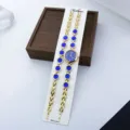 Damen Quarz Mode Armbanduhr Set mit blauen runden Steinen elegantes Schmuck Geschenk - Blau