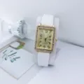 Reloj de cuarzo cuadrado con pedrería para mujer con correa de cuero blanco y esfera. - Blanco
