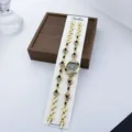 Elegantes Damen Quarzuhren Set in Gold mit funkelnden Strasssteinen und Tropfen Kette. - Schwarz