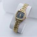Vintage quadratische Quarzuhr für Damen goldenes Metallarmband elegante Damenuhr - Schwarz
