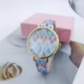 Korean style fashion quartz watch with colorful wave pattern and clear numbers. - Two-Tone Blue