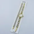 Set orologio al quarzo da donna di lusso e bracciale cristallo oro orologio moda regalo. - Bianco
