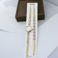 Damen Mode Quarz Uhr und Armband Set mit lila Kristallen und elegantem kleinen Zifferblatt. - Lila