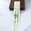 Damen Gold Quarz Uhr und grüne Kristall Strass Armband Set Mode elegante Armbanduhr - Grün
