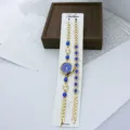 Damen Quarz Mode Armbanduhr Set mit blauen Schmucksteinen, elegantes Design für den Alltag. - Blau