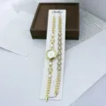 Damen Quarz Modeuhr und Armband Set mit funkelnden Strasssteinen und elegantem Golddesign. - Weißes Zifferblatt Set / Weiß