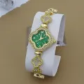 Montre quartz femme elegante dore cadran vert trefle strass bracelet bijou chic luxe - Vert