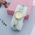 Orologio da polso da donna alla moda con design di stella e luna, elegante orologio al quarzo. - Blu con quadrante dorato