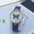 Reloj de cuarzo para mujer con esfera de mariposa azul y bonita correa de cuero chic. - Azul