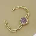 Elegant gold chain women wristwatch with red round dial fashion casual quartz watch - Red