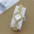 Gouden klaver strass kwarts vrouwen horloge mode luxe armband polshorloge detail - Wit