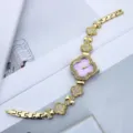 Élégante montre femme trèfle strass dorée avec cadran violet, montre quartz de luxe. - Violet
