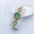 Damen Quarzuhr gold Armband Strass grünes Zifferblatt Mode elegante Damenuhr Accessoire - Gold Grün