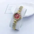 Luxus goldene Strass Quarz Armbanduhr für Damen, elegante rote Zifferblatt Uhr. - Gold Rot