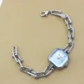 Silberne Damen Quarzuhr mit quadratischem Zifferblatt und stylischem Gliederarmband Design. - Silberdraht Hellblau