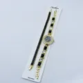 Orologio da donna al quarzo e bracciale set tonoro cristalli quadrati strass moda due pezzi - Nero