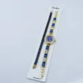 Set orologio al quarzo donna con eleganti cristalli quadrati blu e braccialetto coordinato. - Blu