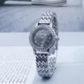 Women rhinestone quartz watch fashion elegant silver bracelet wrist watch for daily wear - Silver Black