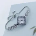 Vrouwen klaver kwarts horloge zilver strass verstelbaar schuifbaar armband stijlvolle elegante klok - Zilverwit